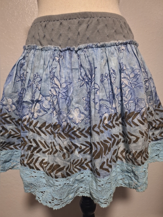Free People Blue Floral Lace-Trim Mini Skirt L - Picture 2 of 6